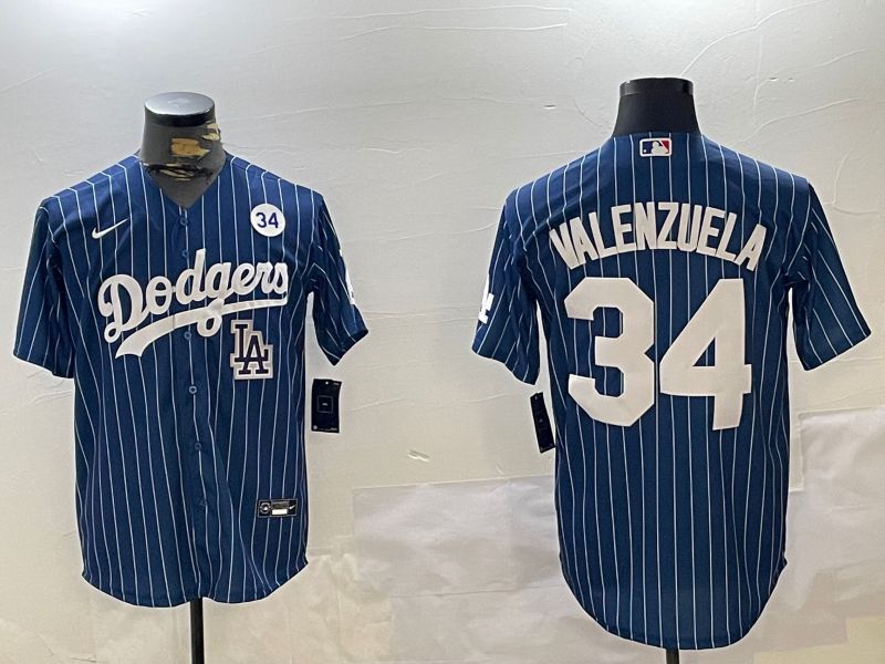 Men Los Angeles Dodgers #34 Valenzuela Blue Stripe Game 2024 Nike MLB Jersey style 11202->los angeles dodgers->MLB Jersey